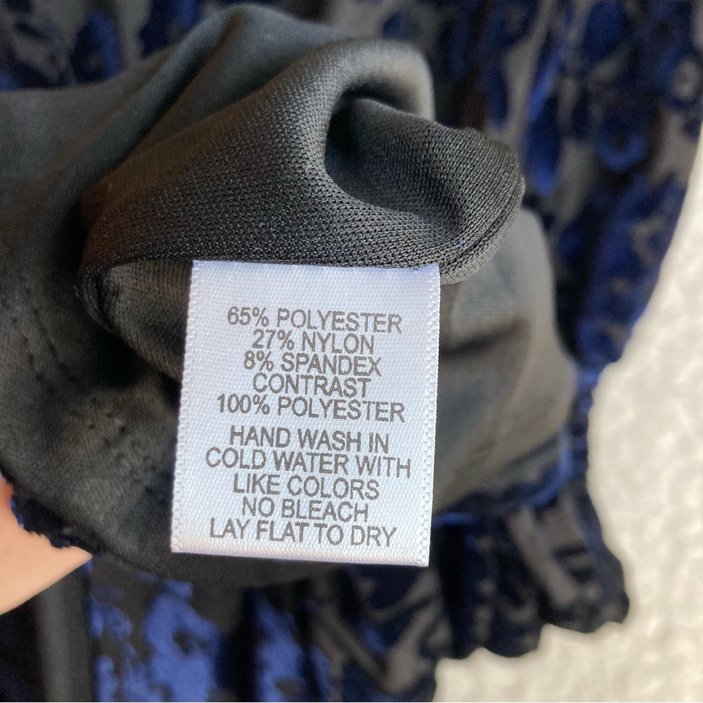 NWT gibson X Glam Women's black with blue velvet floral print dress, Sz M - Picture 7 of 17